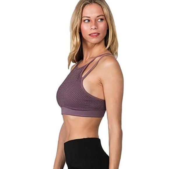 Other - High Neck Mesh Overlay Sports Bra